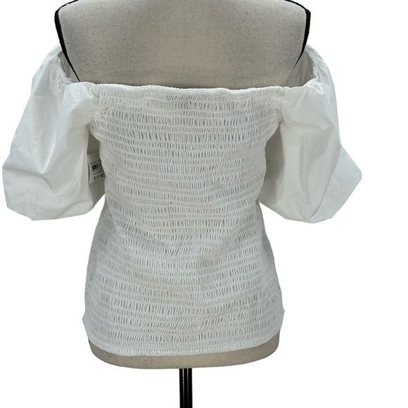 INC Short Puff Sleeve Off Shoulder Smocked Bodice Blouse - Washed White - PXL - Picture 3 of 8
